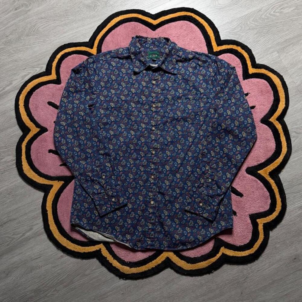 J Crew Paisley AOP Casual Button Up Shirt Size Medium Navy Blue